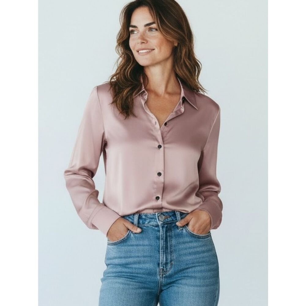 Silky Blush Pink Button-Up Blouse